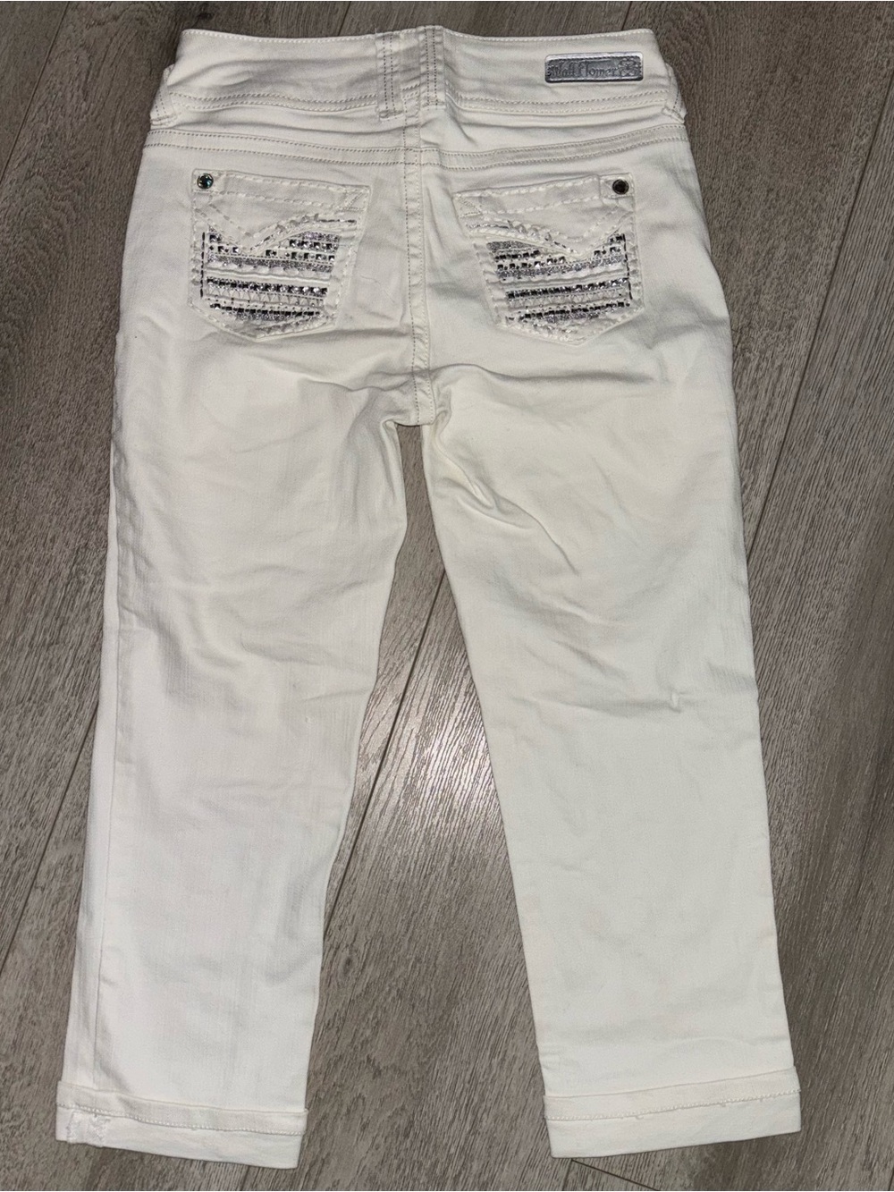 Y2K WallFlower White Denim Capris Rhinestone Bling Embellished Pockets McBling